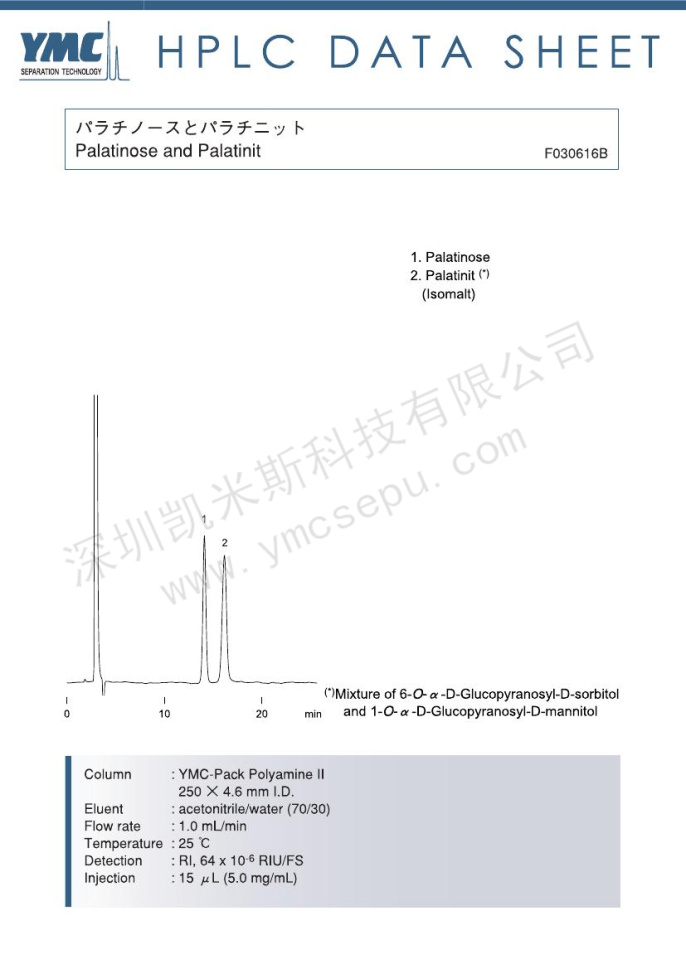 异麦芽酮糖与糖醇分离的液相色谱图【PB12S05-2546WT】 异麦芽酮糖与糖醇分离的液相色谱图【PB12S05-2546WT】