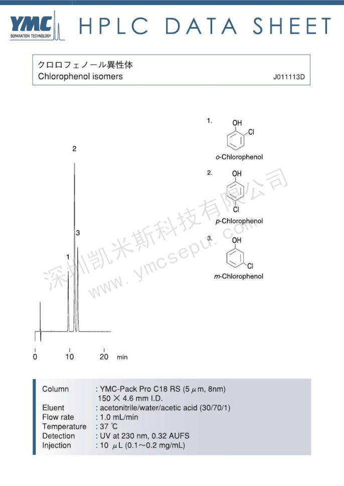 氯苯酚异构体分离的液相色谱图 氯苯酚异构体分离的液相色谱图