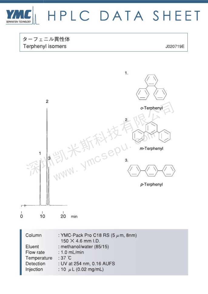 三联苯异构体分离的液相色谱图