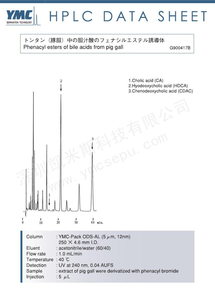 检测猪胆汁中胆汁酸苯甲酰甲基酯的含量