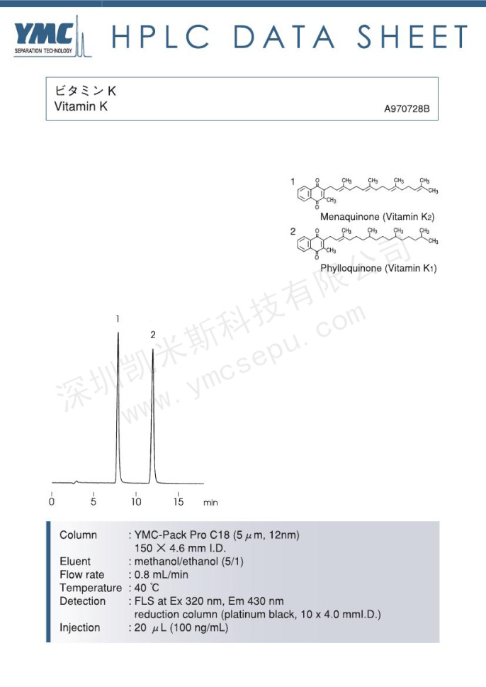 维生素K检测的色谱图