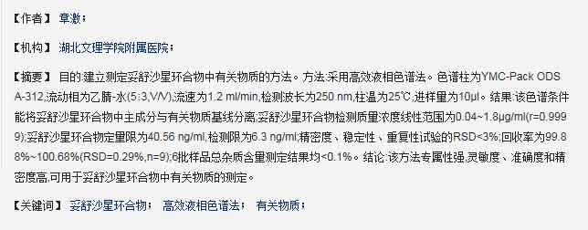 HPLC测定妥舒沙星环合物中的有关物质